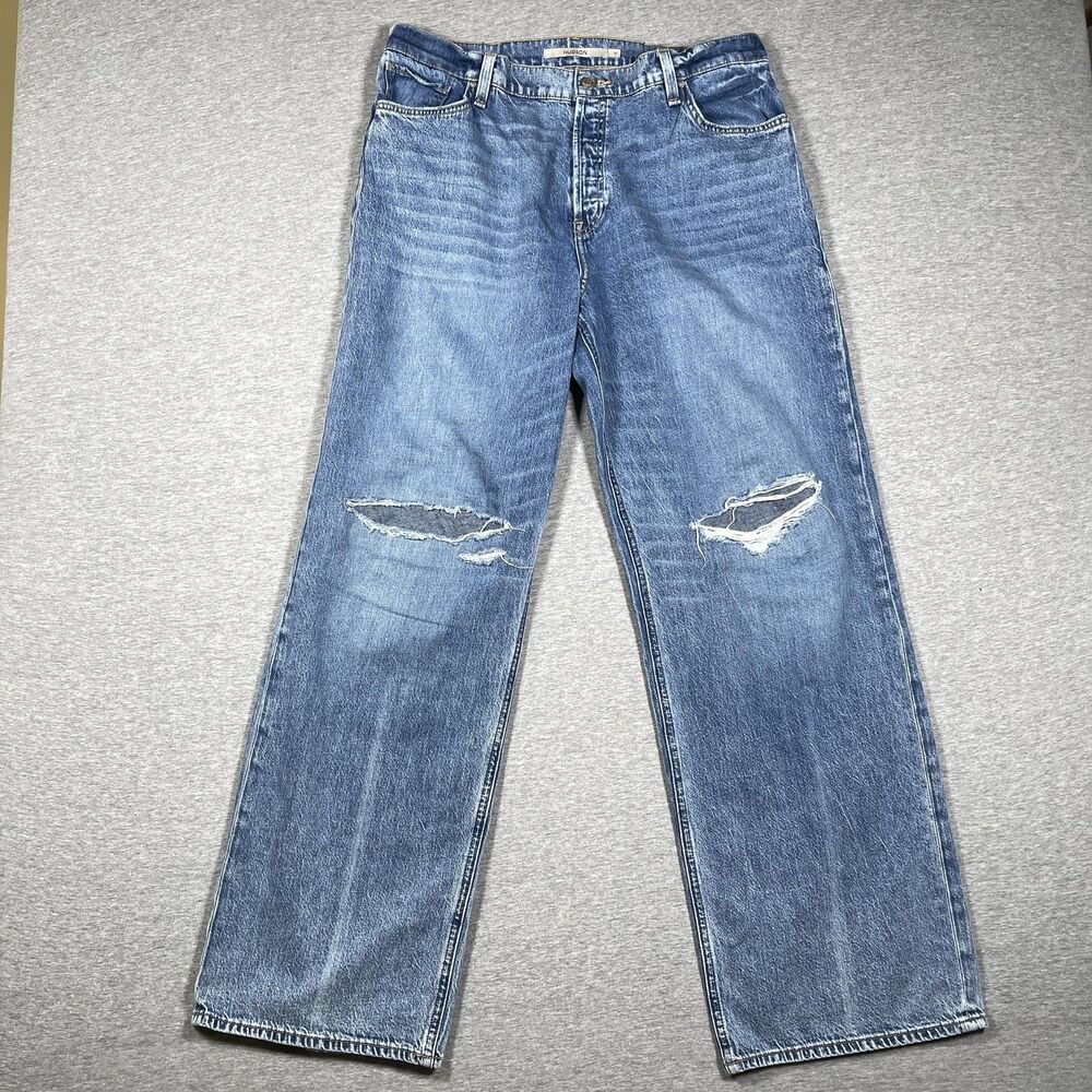 Hudson Jeans Womens 34 Blue Rosie High Rise Wide Leg Relaxed Distressed